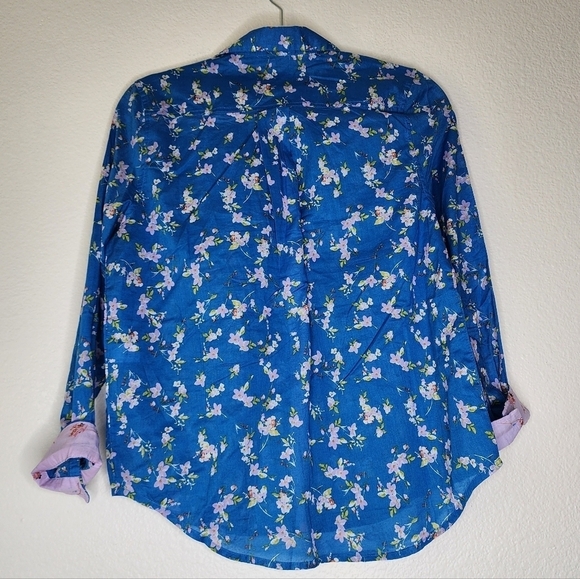 Sundance Blue Floral Button Down Blouse SP - Picture 3 of 4